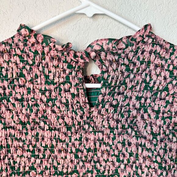 Lulus Floral Forever Pink Green Smocked Floral Skater Mini Dress - Size L - EUC - Picture 4 of 8
